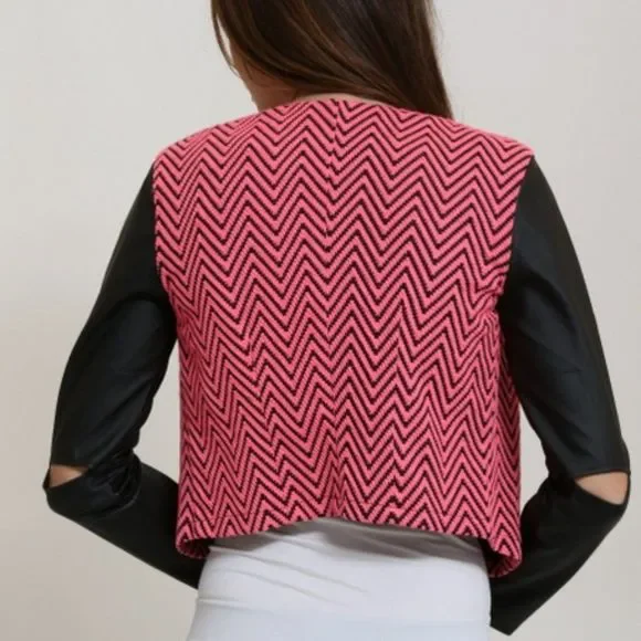 Fuschia Print Jacket w/ Faux leather sleeves - Picture 8 of 12